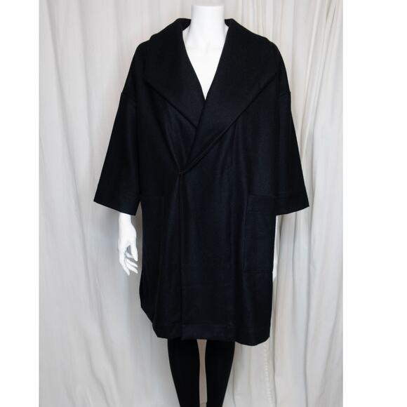 ALI GOLDEN Black Wool Kimono Oversized Coat ONE SIZE - Picture 4 of 10